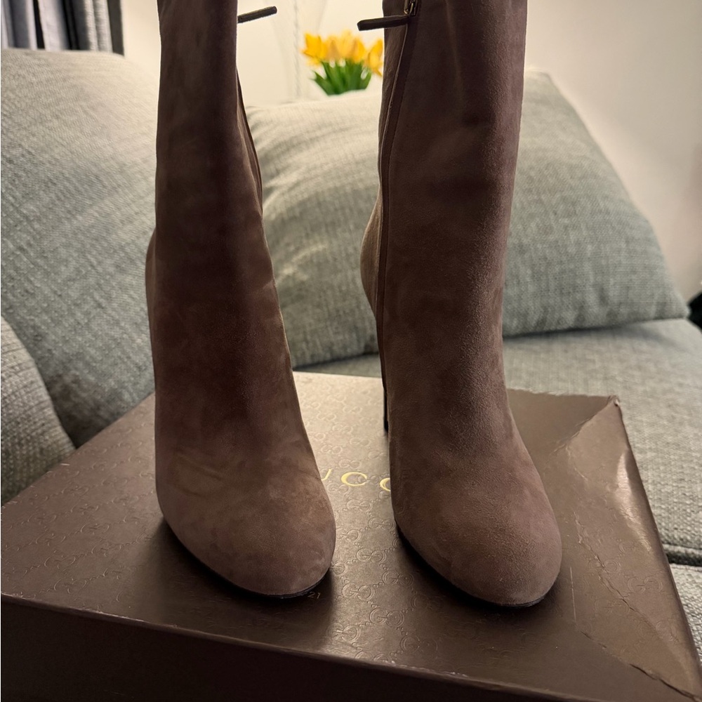Gucci Women's Taupe Suede Heeled Boots